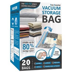 NIB-20 Pack Vacuum Storage Bags, Space Saver Bags 5 Sizes Hand Pump Included